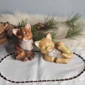 Charming Ceramic Cat Figurines - Brown and Tan 2